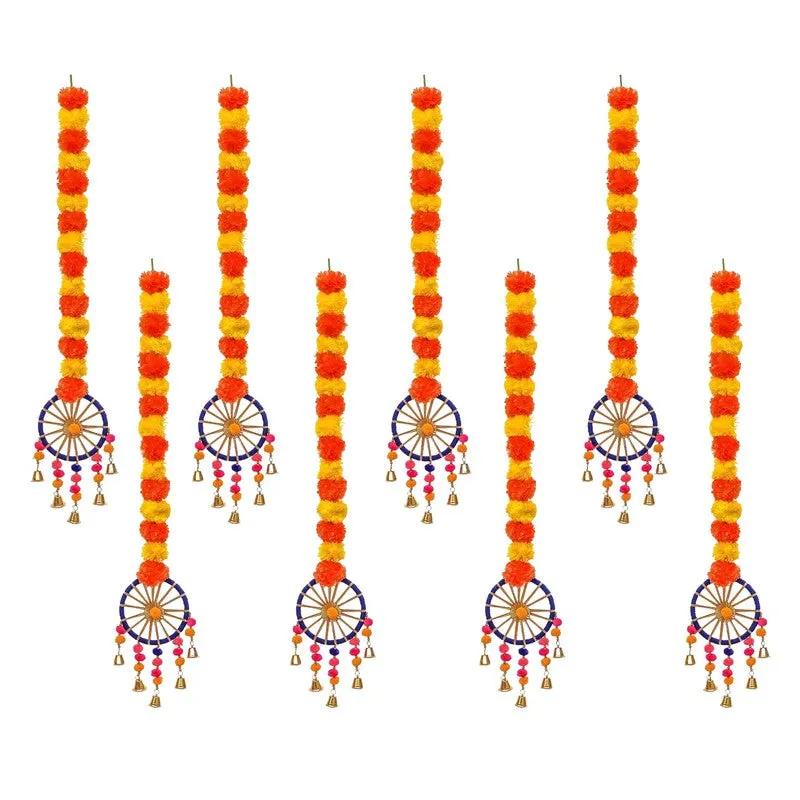 Eight marigold-style hanging latkans shown against a white background