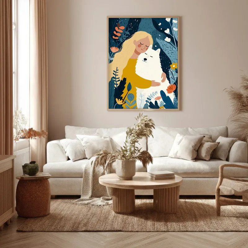 Moonlit Cuddle Canvas Wall Painting - Brown Frame media 5