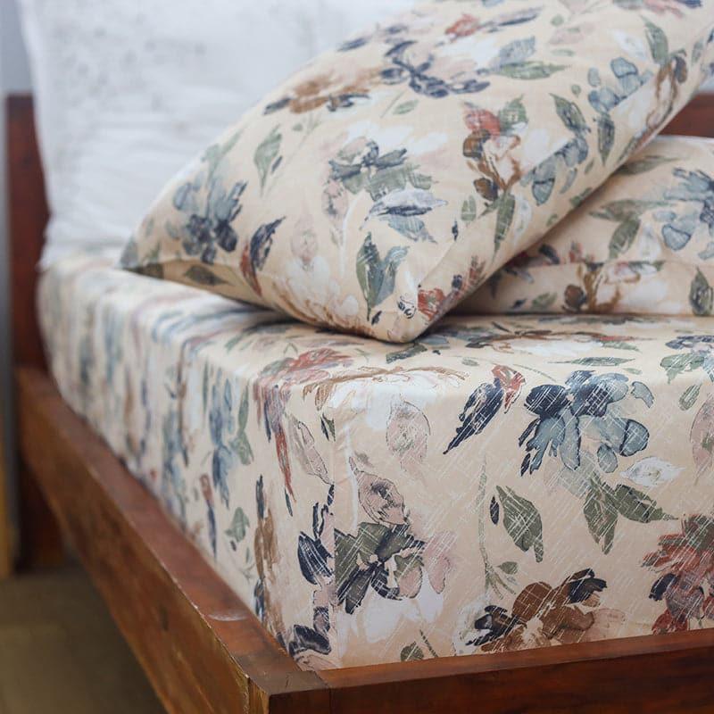 Teva Vintage Flora  Cotton Bedsheet (Biege) - 254 TC media 6