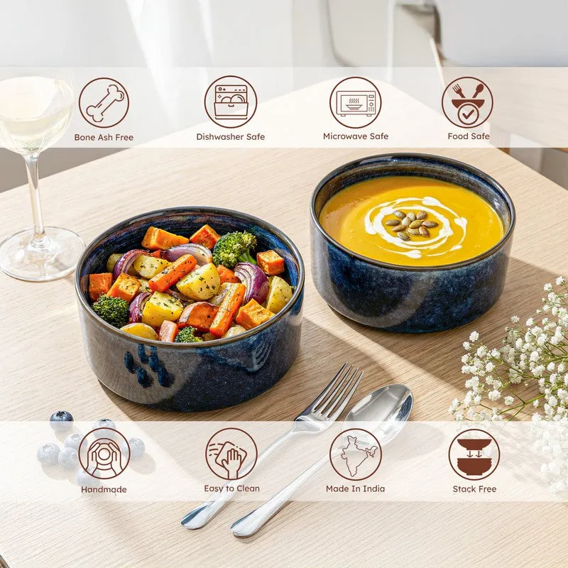 Whimsi Ceramic Soup Bowls (280 mL,Dark Blue) - Set Of Two media 5