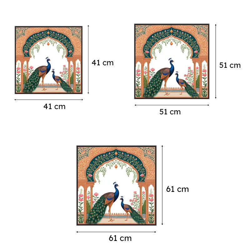 Royal Peacock Pair Canvas Wall Painting With Frame - Black media 7