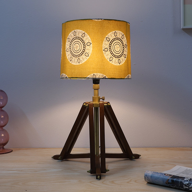 Mandala Merry Printed Tripod Mango Wood Table Lamp - Brown,Yellow,White