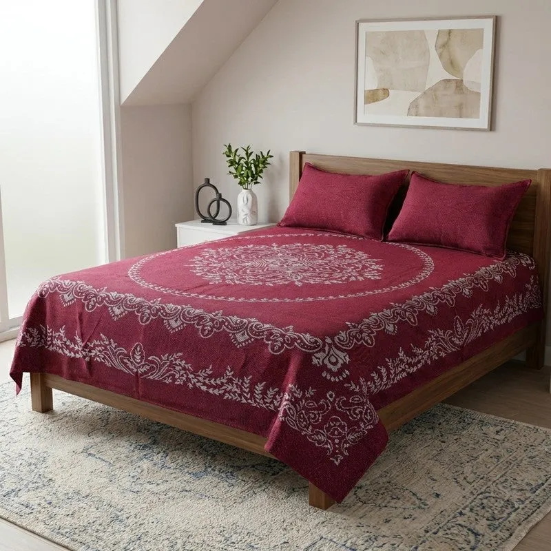 Ethnic Serenity Cotton Bedsheet (Maroon) - 220 TC media 1