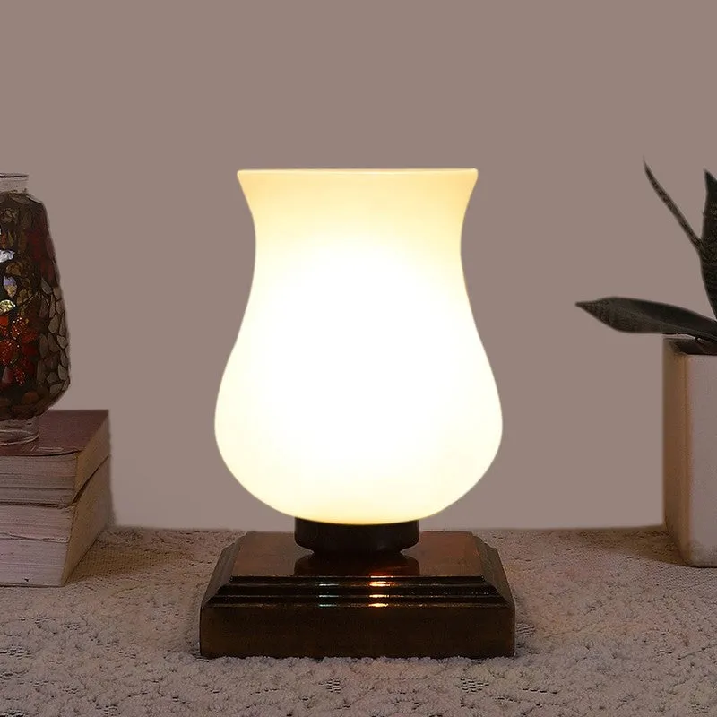 Mirova Glass Table Lamp With Wooden Base - White & Brown media 3