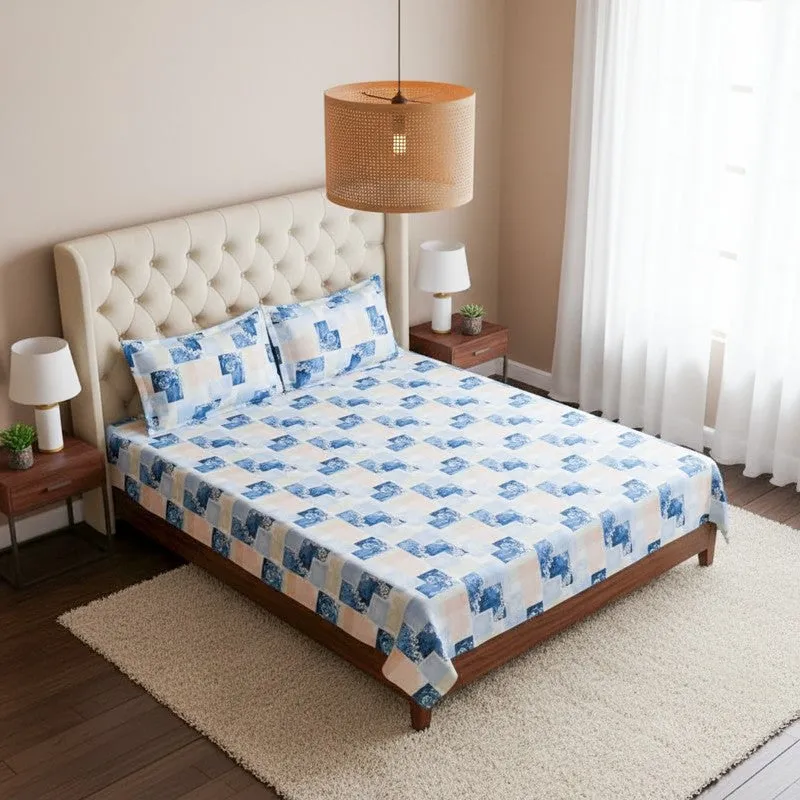 Cubescape Cotton Bedsheet (Blue) - 180 TC media 1