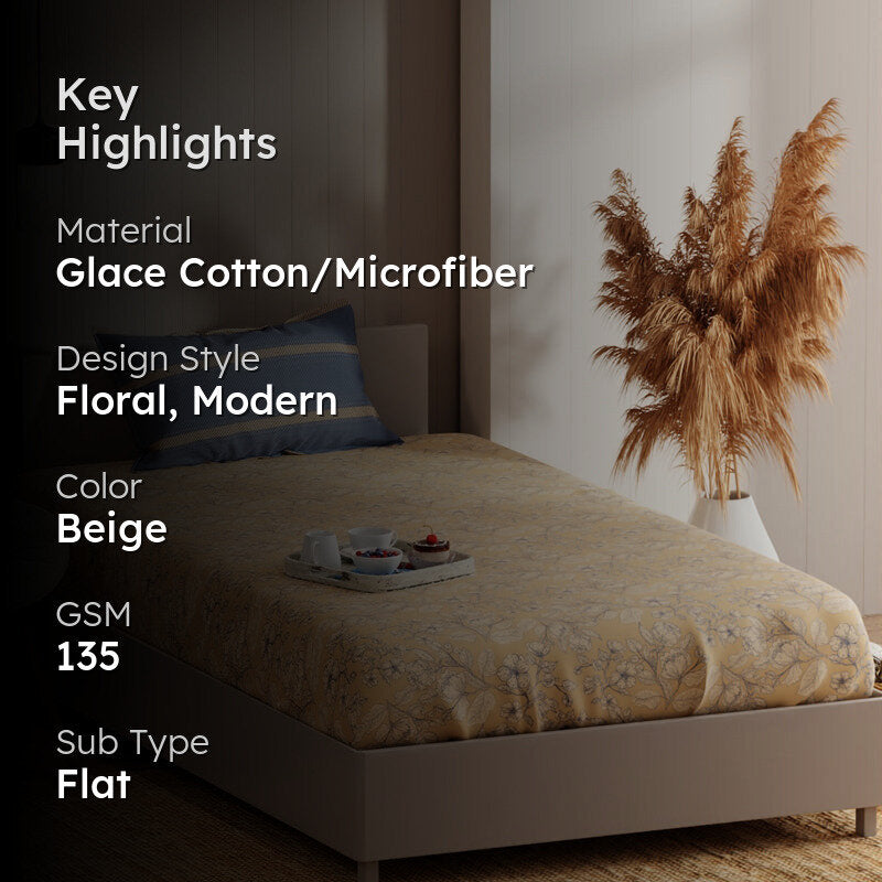 Blush Rest Single Microfiber Bedsheet (Beige) - 135 GSM media 2