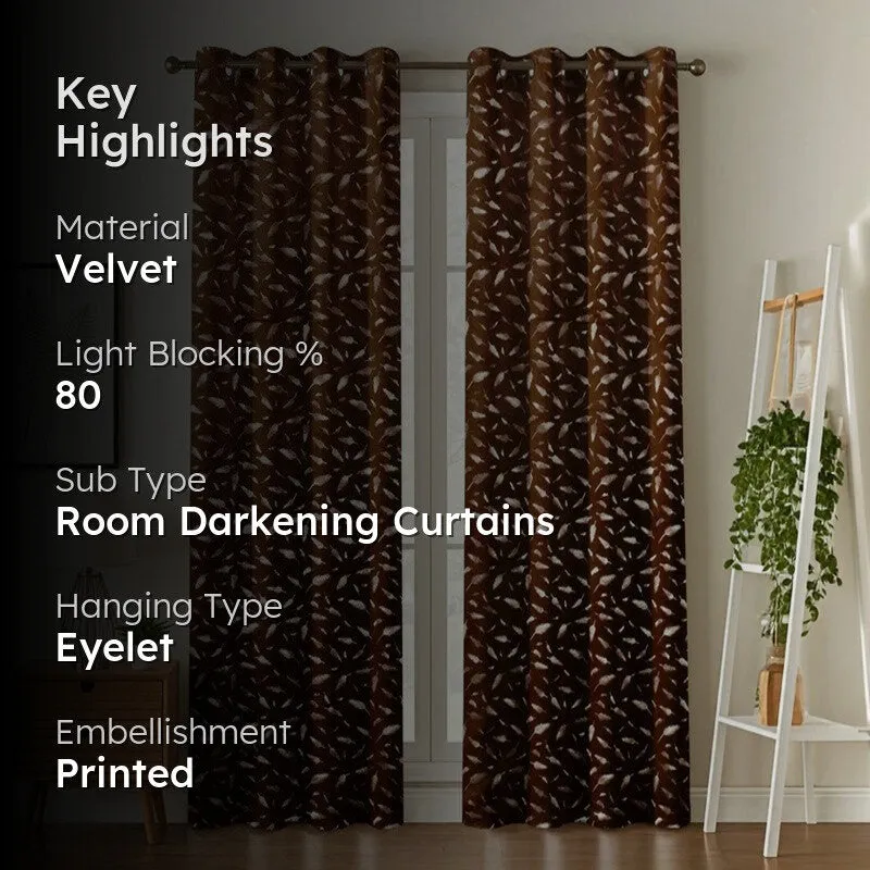 Glow Mist Printed Velvet Curtains (Brown,Gold) - Set Of Two media 2