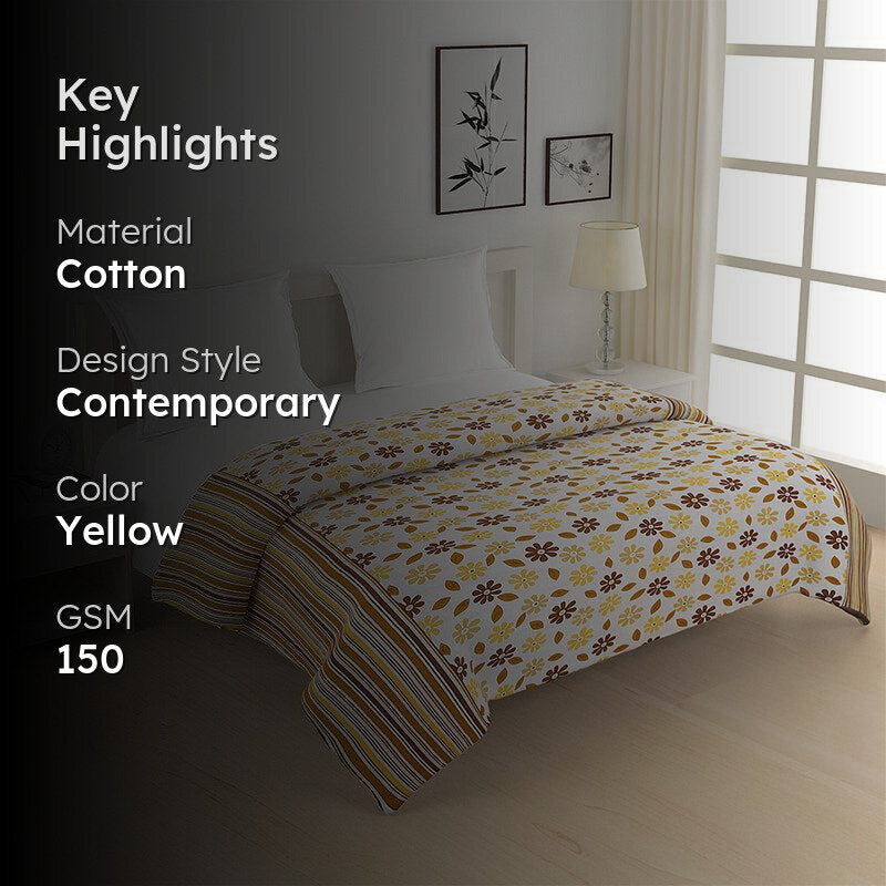 Swayam Smera Floral Cotton Comforter (Brown & Yellow) - 150 GSM media 2