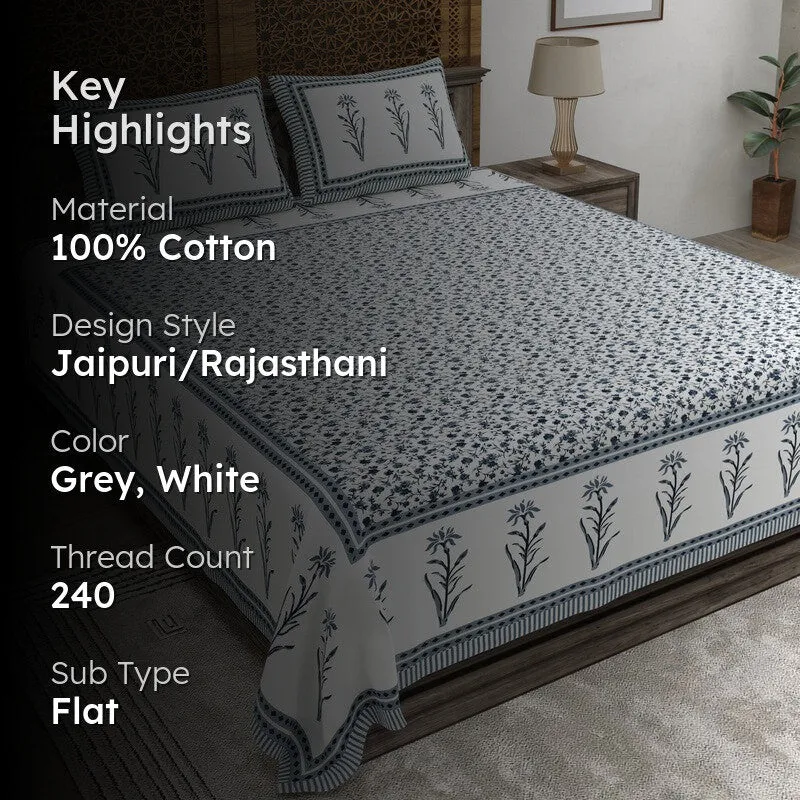 Vinea Cotton Bedsheet (Grey,White) - 240 TC media 2