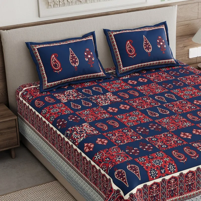 Jaipur Charm Cotton Bedsheet (Blue,Maroon) - 120 TC media 3