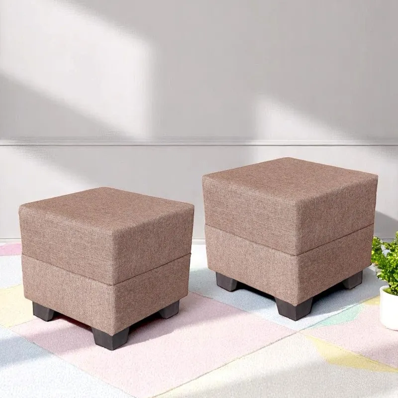 Krixon Pine Wood Pouffe (Beige) - Set Of Two media 1