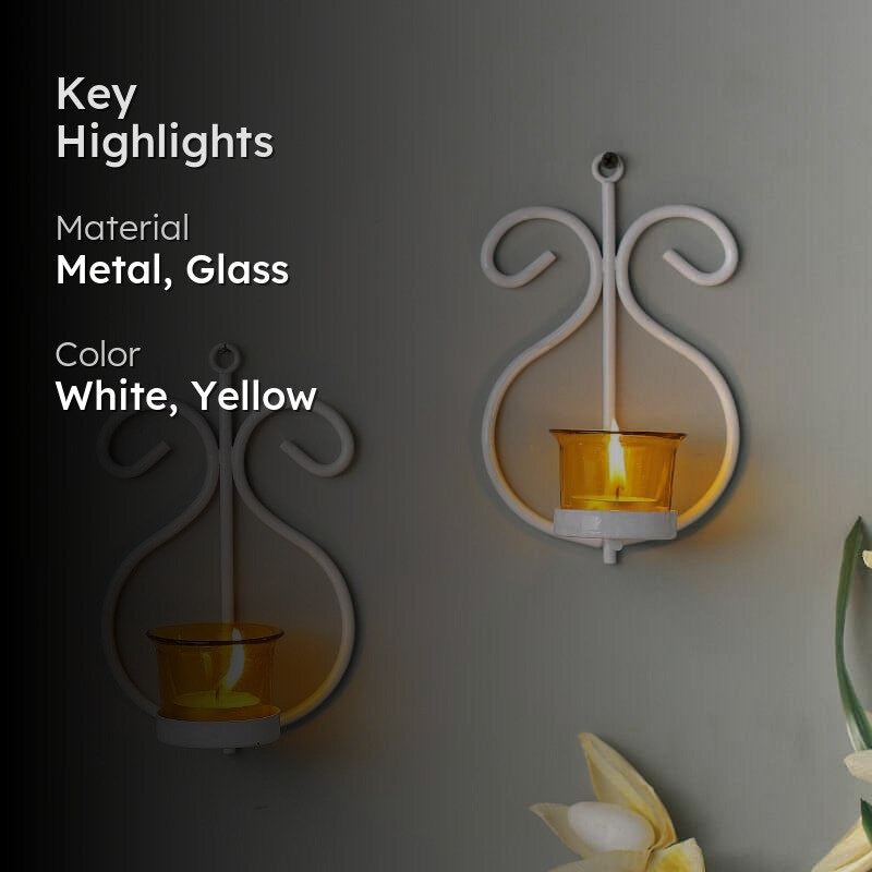 Seina White Frame Sconce Candle Holder (Yellow) - Set Of Two media 2