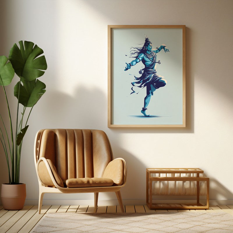 Shiva Tandava Divine Archival Paper Wall Art - Natural Brown Frame