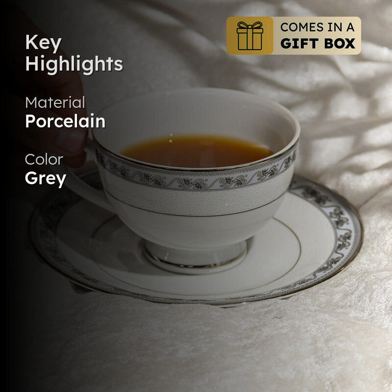 Mariella 24k Gold Brushed Porcelain Tea Cup & Saucer (280 mL) - Set of Six media 2