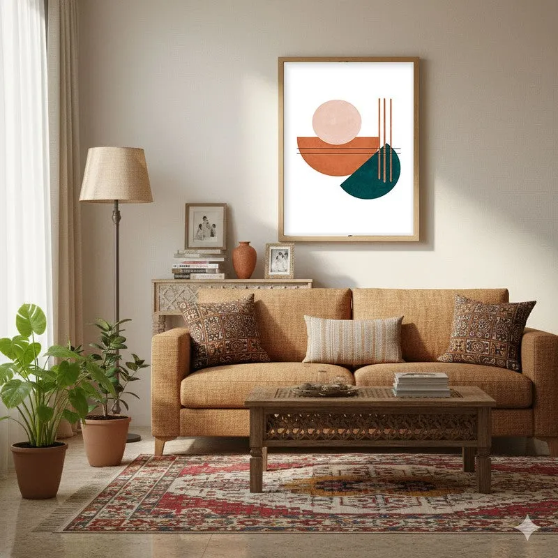 Linear Pulse Canvas Wall Painting With Brown Frame media 4