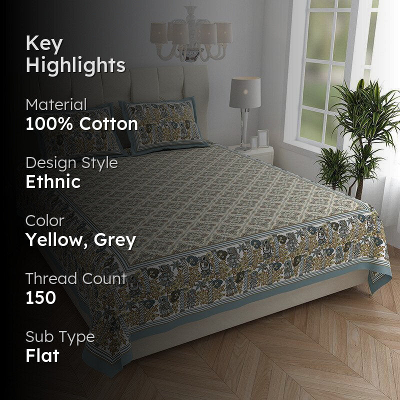Saumya Serenity Floral Cotton Bedsheet (Yellow) - 150 TC media 2