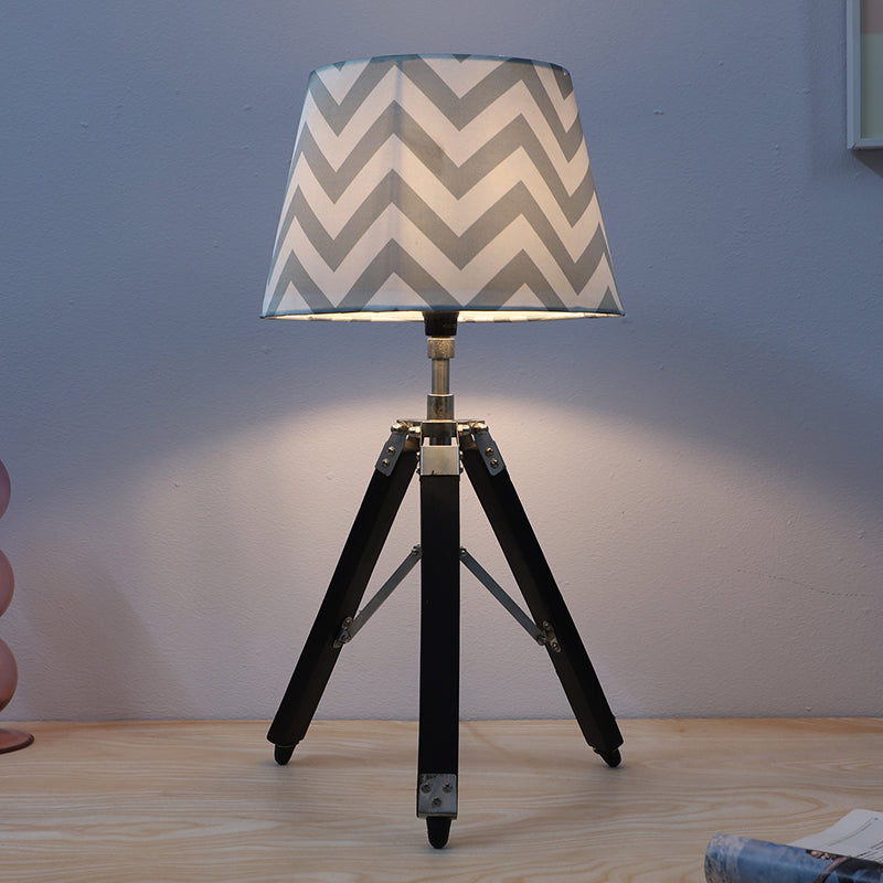 Chevron Light Fold Printed Tripod Mango Wood Table Lamp - Grey,White