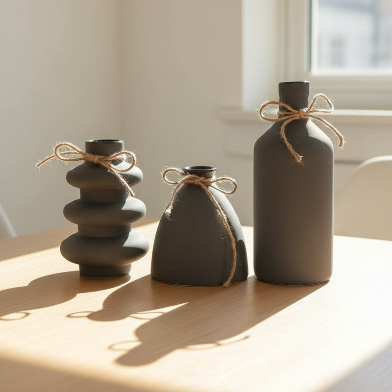 Noira Modern Matte Ceramic Vase(Black) - Set Of Three media 7