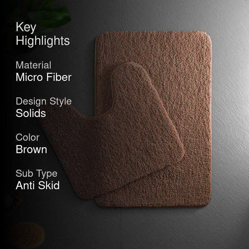 Helen Anti Skid Bath Mat & Contour Mat (Brown) - Set of Two media 2