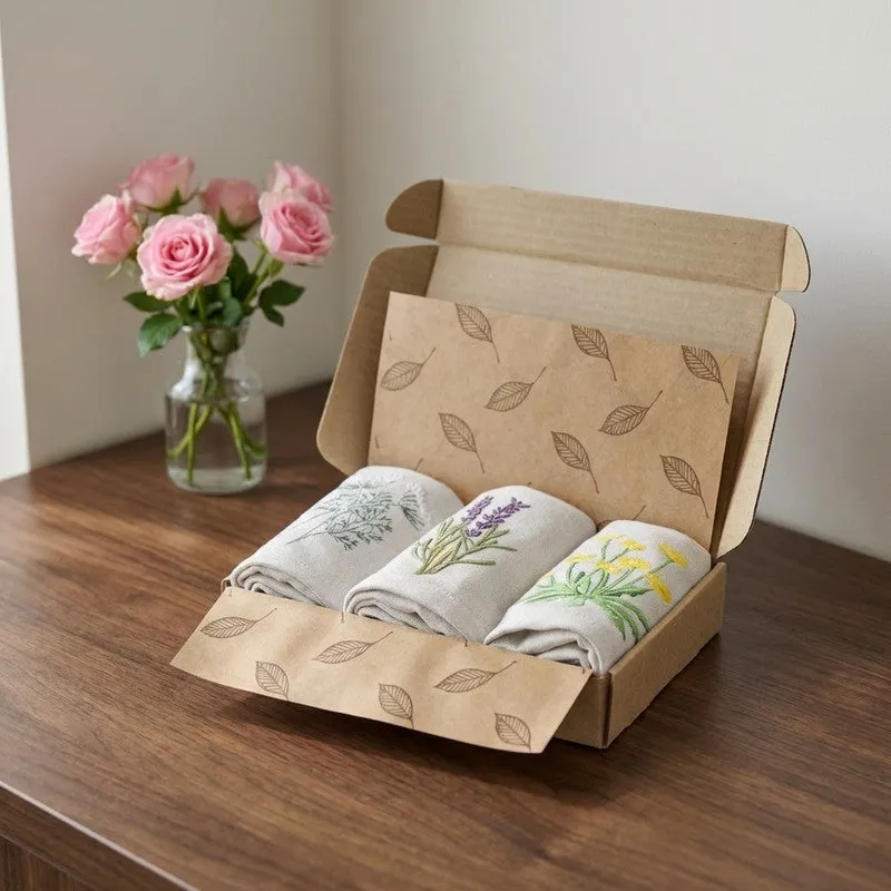 Flora Embroidered Bamboo Cotton Gifting Hand Towels - Set Of Three media 1