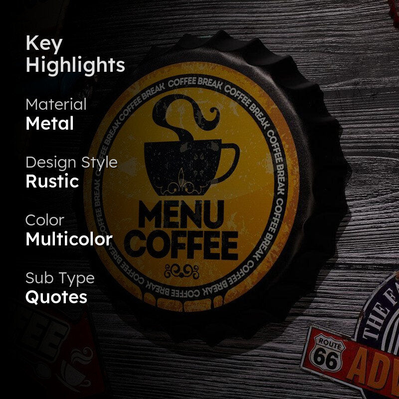 Menu Coffee Bottle Cap Metal Wall Accent media 2