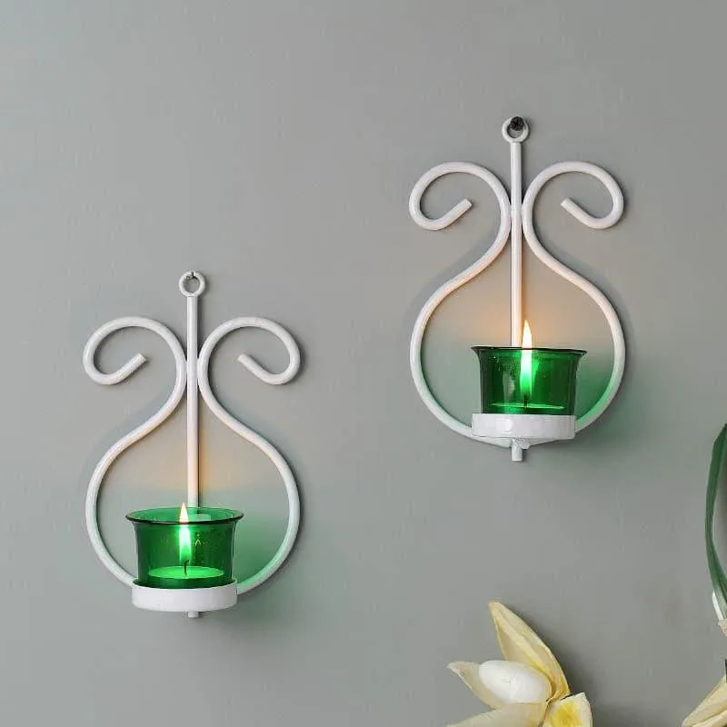 Seina White Frame Sconce Candle Holder (Green) - Set Of Two media 1