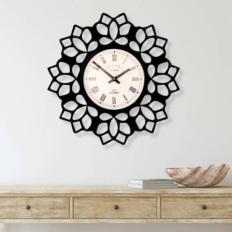 Petalora Steel Analog Wall Clock - Black media 1