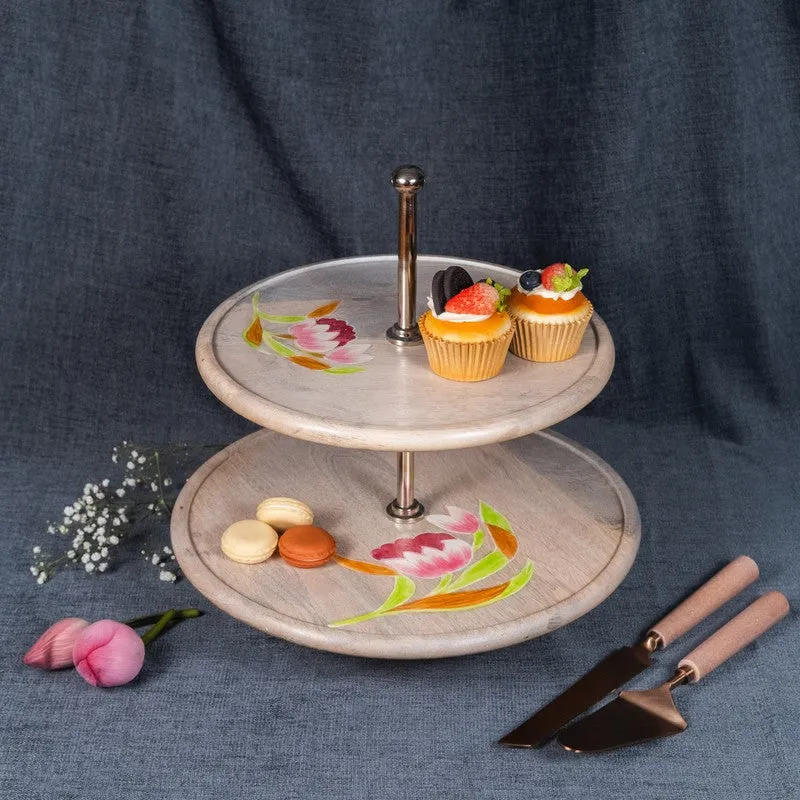 Padma Grace Lotus Wooden Two-Tier Cake Stand media 5