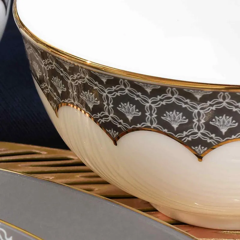 Gilded Legacy 24k Gold Brushed Porcelain Dinner Set (Grey) - 21 Piece Set media 11