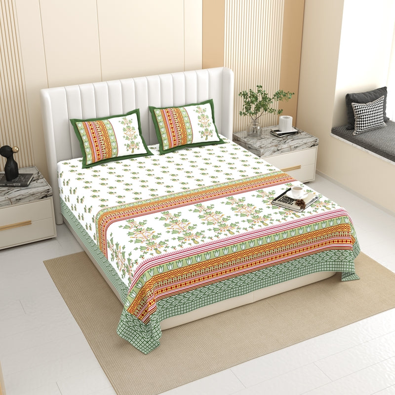 Bloom Slumber Cotton Bedsheet (Orange) - 120 TC - King