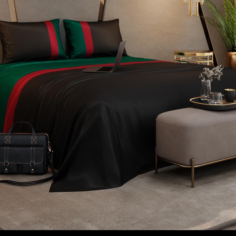 Vogue Satin Bedsheets (Black,Green) - 150 GSM
