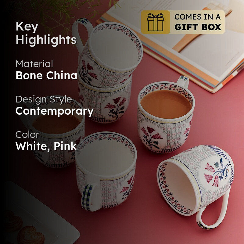 Magique: Bouquet Tulip Garden Fine China Mug (200 mL Each) - Set of Six media 2