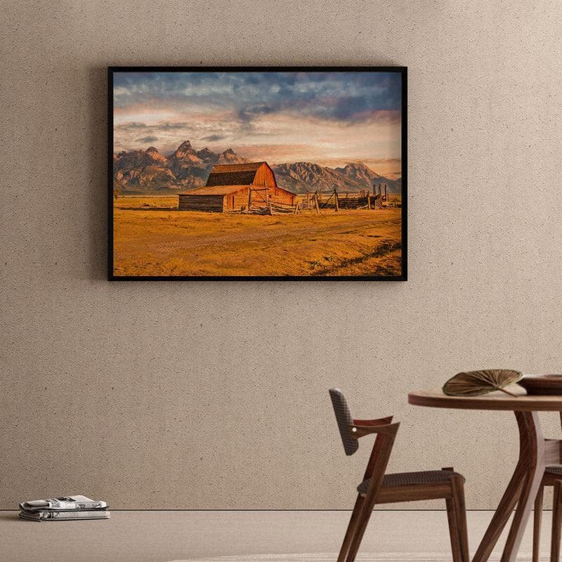 Moulton Barn Sunrise Canvas Wall Painting - Black Frame