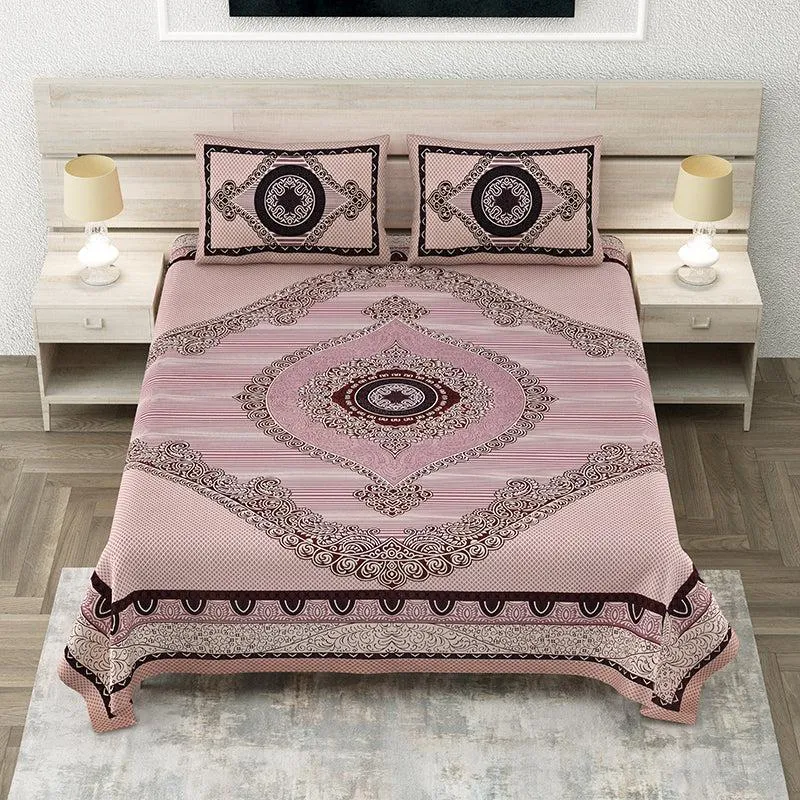 Vanya Velvet Ethnic Cotton Bedsheet (Pink) - 150 TC media 1