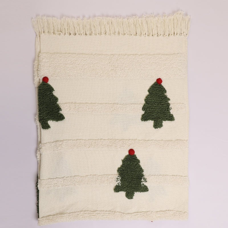 Pine & Plush Tufted Cotton Throw - White & Green media 4
