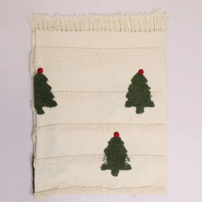 Pine & Plush Tufted Cotton Throw - White & Green media 4