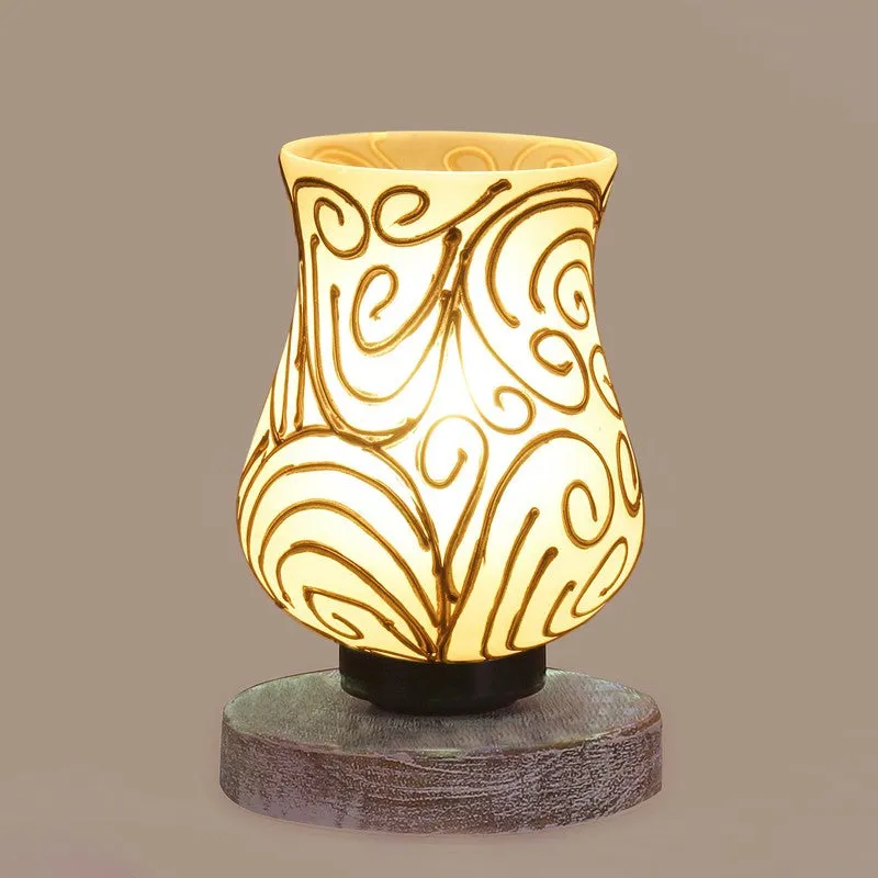 Flamora Mosaic Glass Table Lamp With Wooden Base - White & Gold media 7