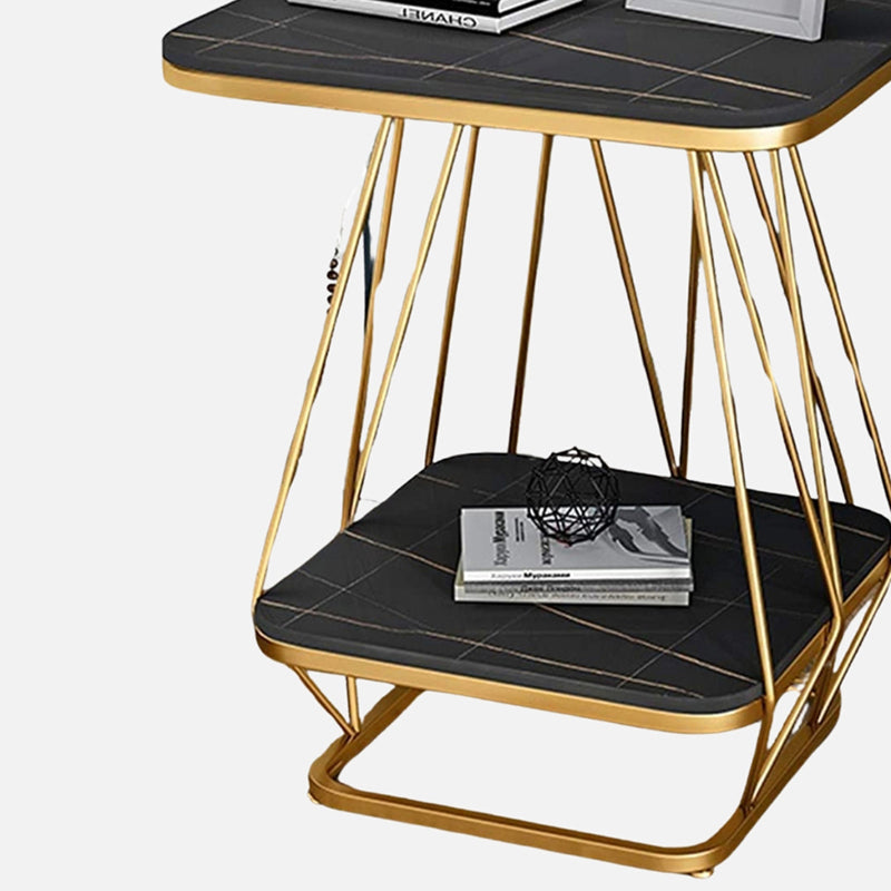 Solstice Form Metal Accent Table with Marble Top - Charcoal & Gold media 4
