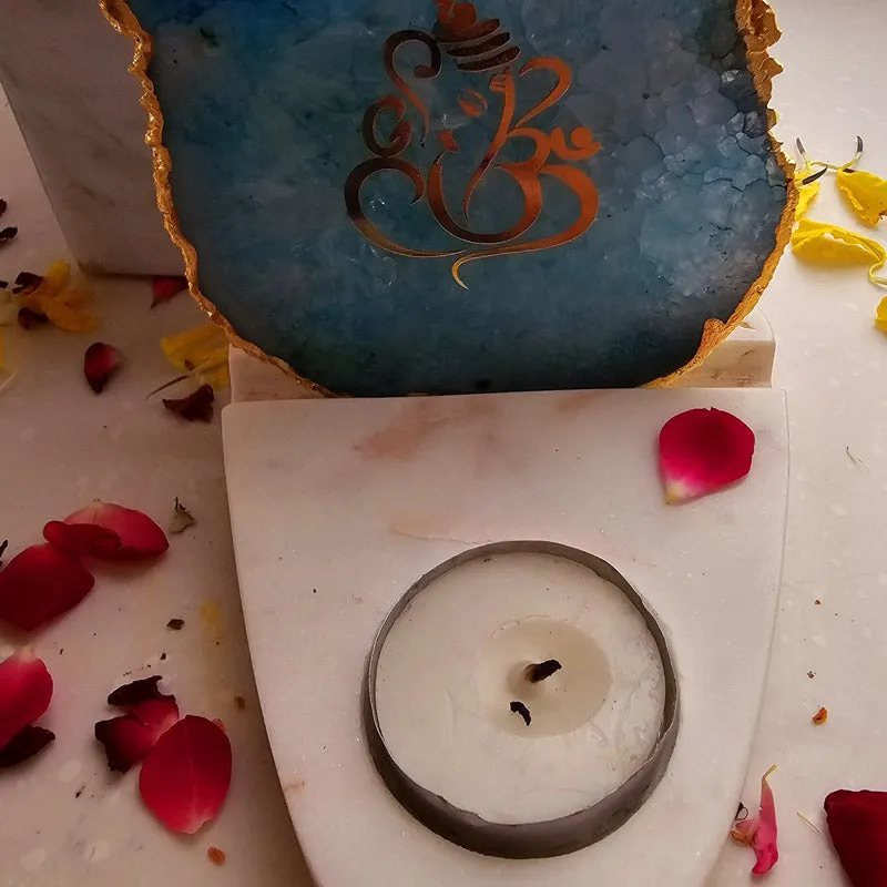 Vinayaka Agate & Marble Tealight Candle Holder - Turquoise media 4