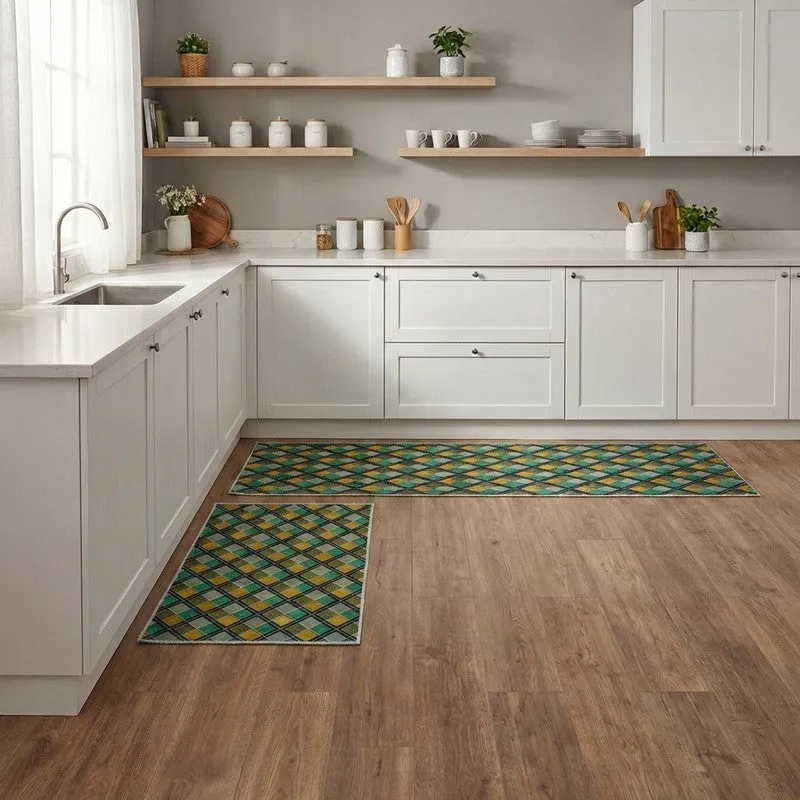 CleanLines Polyester Kitchen Floor Mats (Green,Black) - Set of Two media 4