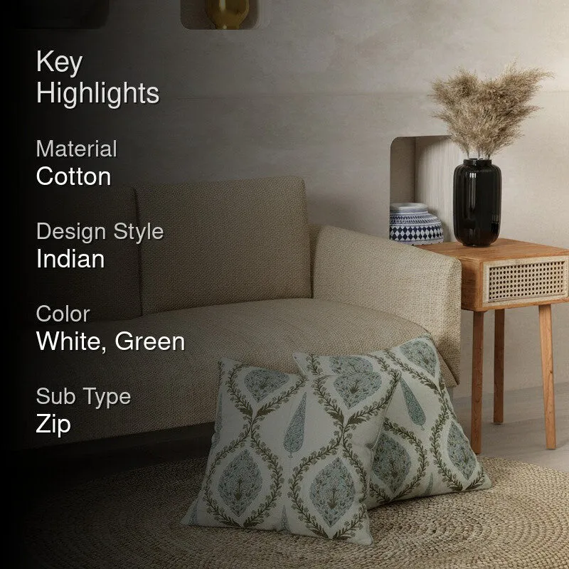 Teardrop Motif White & Green Cushion Cover Set - Set Of Two media 2