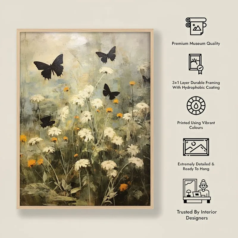 Black & White Butterfly Wall Art - Natural Brown Frame media 8