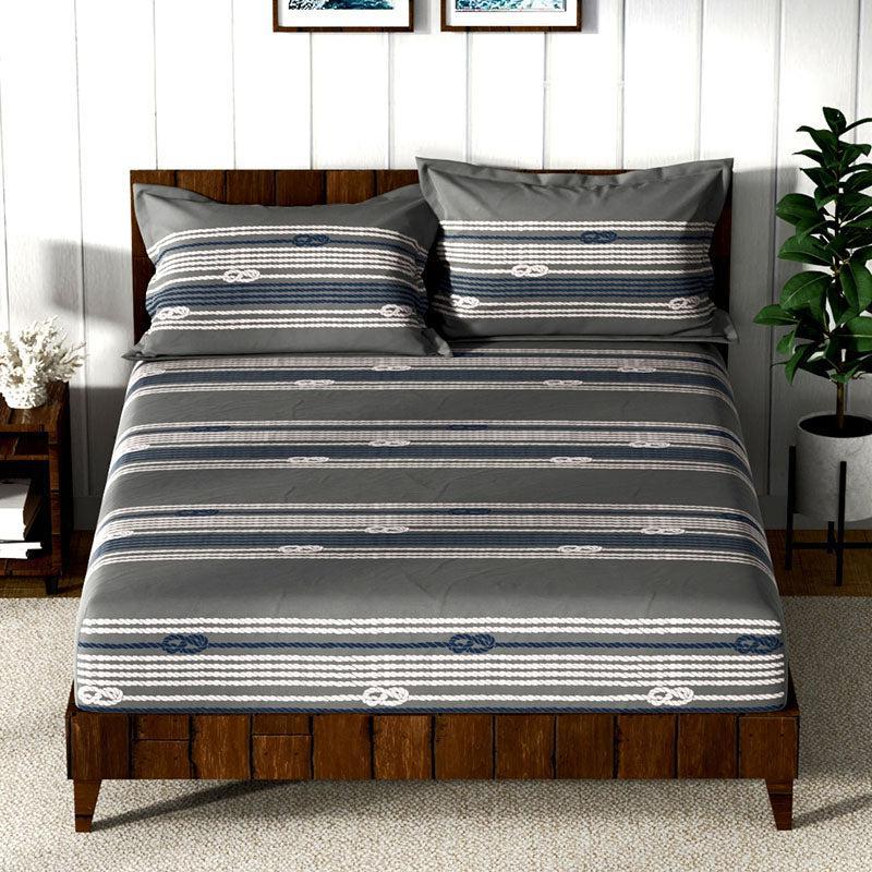Nautica Snug Nest Geometric Cotton Bedsheet (Grey & Black) - 160 TC - Queen/Double