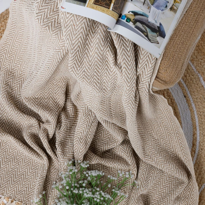 Linen Fade Cotton Throw - Beige media 4