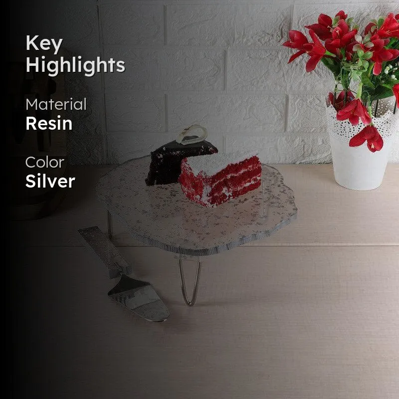 Pritam Resin Cake Platter (Silver) - Set Of Two media 2