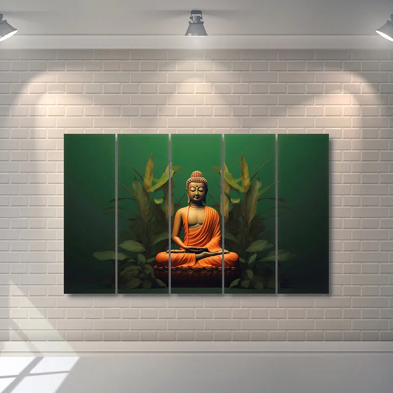 Buddha Of Green Canvas Wall Art - Set Of Five media 3