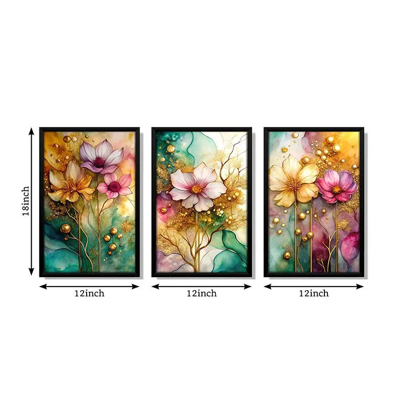 Flowered Mirage Wall Art With Frame - Set Of Three media 7