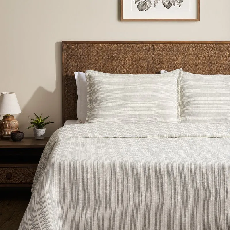 Stripe Grace Cotton Bedcover (Ivory) (280 Gsm) - Three Piece Set media 1