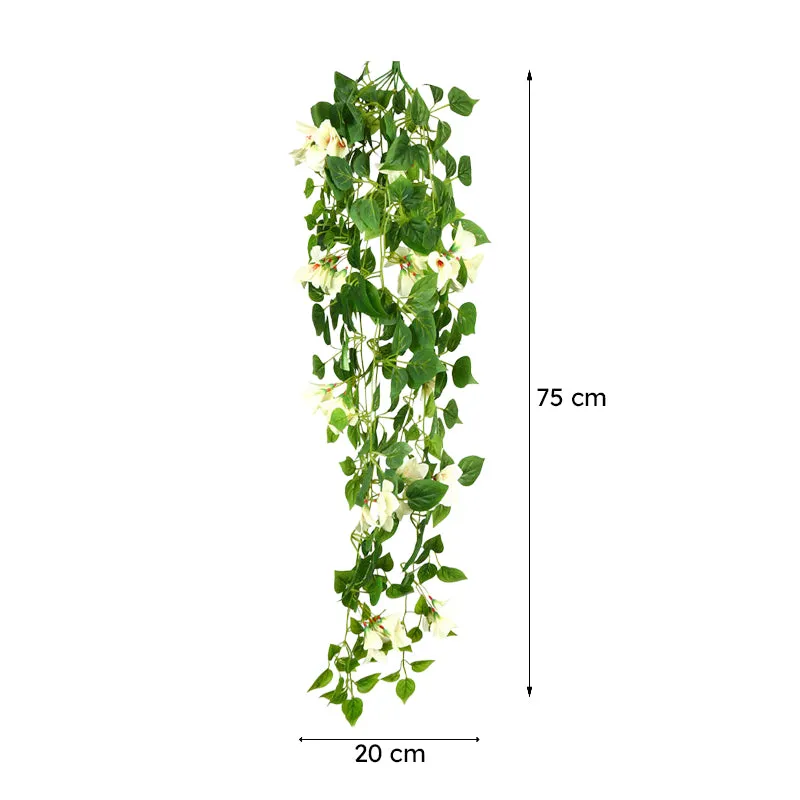 Peternia Artificial Hanging Bougainvillaea Plant - White & Green media 8