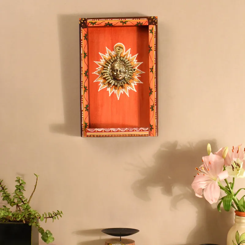 Brass Surya Dev I Wooden Wall Accent media 1